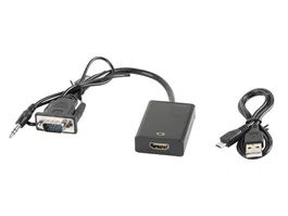 Lanberg Adaptador Cable HDMI Hembra a VGA Macho AD-0021-BK con Audio, 20 cm (0.2m), 1920x1080, Negro