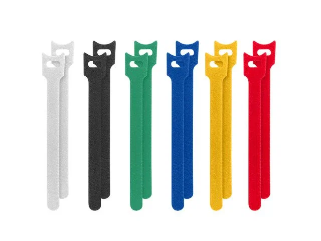 Lanberg ORG01-MT150-MC6 Bridas adherentes para cables, Tela, 12mm x 15cm, Pack de 12 uds - Negro, Azul, Verde, Rojo, Blanco, Amarillo