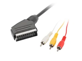Lanberg CA-EURC–10CC-0018-BK Cable de Audio y Video SCART Macho a 3x RCA Macho, 1.8 Metros, Negro
