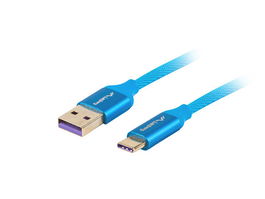 Lanberg Cable USB Tipo C a Tipo A 2.0, Tela Trenzada Azul, 480 Mbps, Soporta Super Charge 5A, 1 Metro