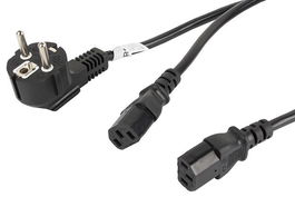 Lanberg Cable Divisor de Alimentación 2 m, Tipo Schuko CEE 7/7 a 2x Conector IEC C13, Negro, Certificado VDE