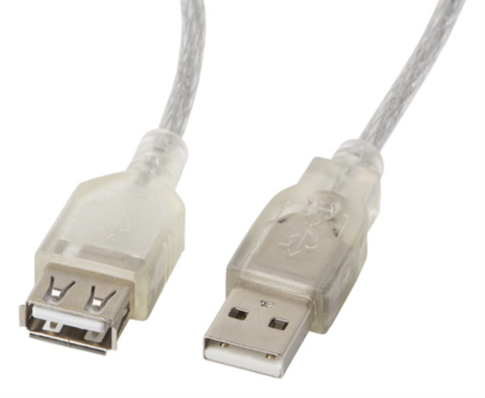 Lanberg Cable de extensión USB 2.0 Macho-Hembra con Ferrita, 1,8 m, Transparente
