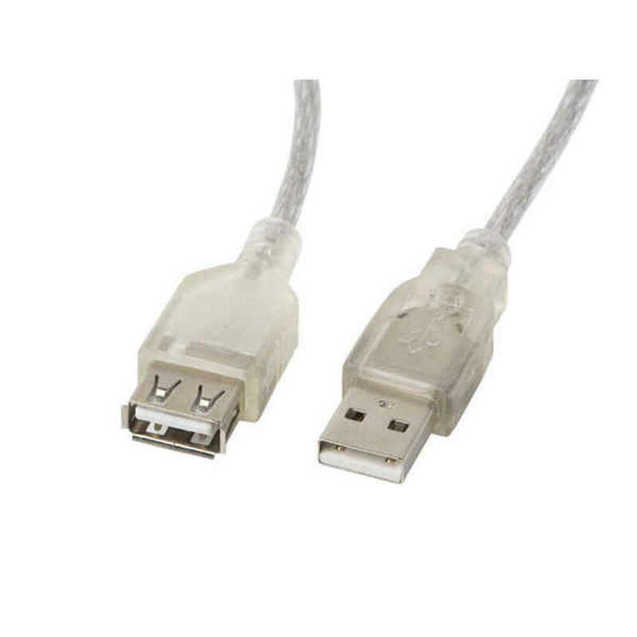 Lanberg Cable de extensión USB 2.0 Macho-Hembra con Ferrita, 1,8 m, Transparente