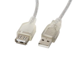 Lanberg Cable de Extensión USB 2.0 Tipo A Macho a Hembra, 1.8 Metros (180 cm), 480 Mb/s, Conectores Dorados, Núcleo de Ferrita, Color Transparente