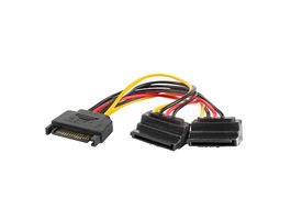 Lanberg Cable de Alimentación SATA Divisor en Y, Macho a 2 Hembras (SATA 15 pines), 15 cm, Negro