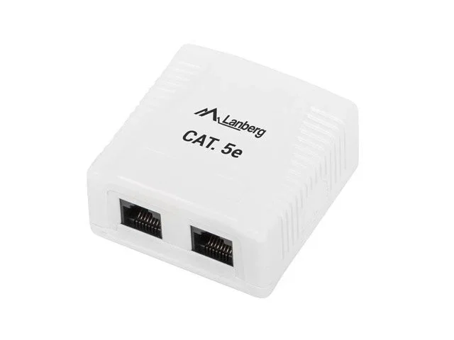 Lanberg OU5-0002-W Caja de Tomacorriente 2 Puertos RJ-45, Unshielded, Categoría 5e (Cat. 5e), Certificación T568A/B, Color Blanco