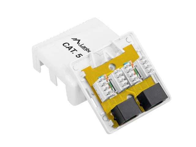 Lanberg OU5-0002-W Caja de Tomacorriente 2 Puertos RJ-45, Unshielded, Categoría 5e (Cat. 5e), Certificación T568A/B, Color Blanco