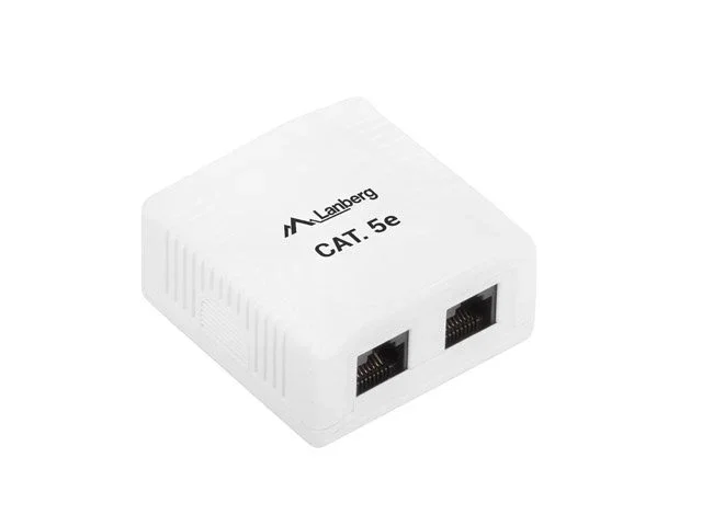 Lanberg OU5-0002-W Caja de Tomacorriente 2 Puertos RJ-45, Unshielded, Categoría 5e (Cat. 5e), Certificación T568A/B, Color Blanco