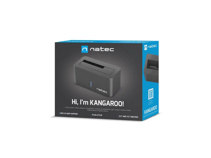 Natec Kangaroo Base/Docking Station para HDD/SSD SATA de 2.5''/3.5'' hasta 8TB, USB 3.2 Gen 1 (USB 3.0) Type-A, Negro, con Adaptador AC