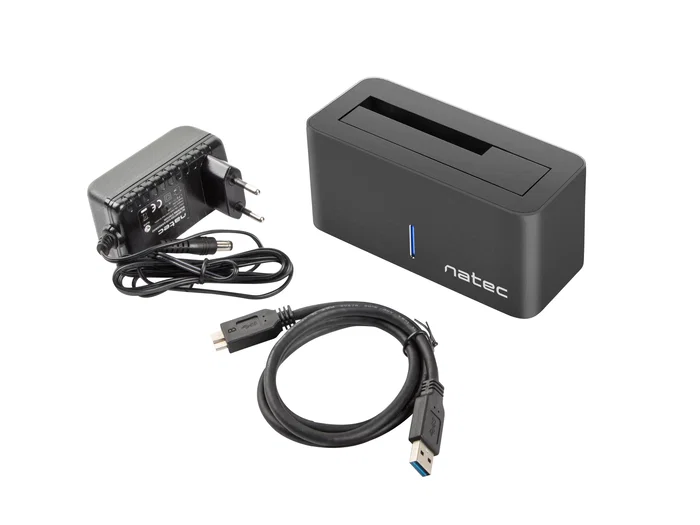 Natec Kangaroo Base/Docking Station para HDD/SSD SATA de 2.5''/3.5'' hasta 8TB, USB 3.2 Gen 1 (USB 3.0) Type-A, Negro, con Adaptador AC