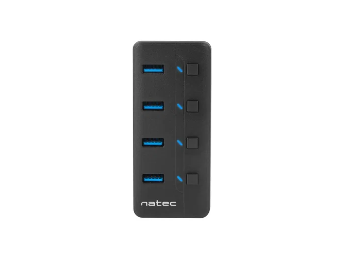 Natec MANTIS2 Hub USB 3.0 - 4 Puertos con Interruptor On/Off y Adaptador de Corriente - Velocidad 5000 Mbit/s - Negro ABS