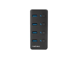 Natec MANTIS2 Hub USB 3.0 - 4 Puertos con Interruptor On/Off y Adaptador de Corriente - Velocidad 5000 Mbit/s - Negro ABS