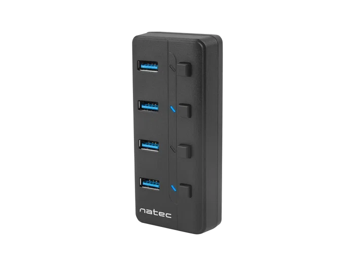 Natec MANTIS2 Hub USB 3.0 - 4 Puertos con Interruptor On/Off y Adaptador de Corriente - Velocidad 5000 Mbit/s - Negro ABS