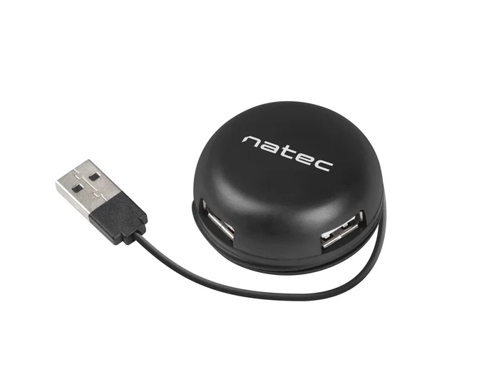 Natec NHU-1330 Bumblebee - Hub USB 2.0 de 4 Puertos, 480 Mbit/s, Negro, con Cable de 0.15 m, Compatible con Windows 10/8/7
