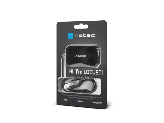 Natec NHU-0647 Hub USB 2.0 de 4 Puertos, 480 Mbit/s, Cable de 0.6m, Negro