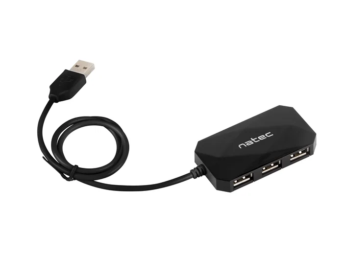 Natec NHU-0647 Hub USB 2.0 de 4 Puertos, 480 Mbit/s, Cable de 0.6m, Negro