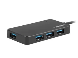 Natec Moth Hub USB 3.0 de 4 Puertos Negro con Cable - Velocidad 5 Gbps (5000 Mbit/s) para Windows 10/8/7, Plug & Play