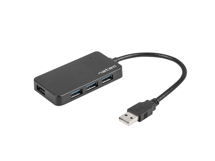 Natec Moth Hub USB 3.0 de 4 Puertos Negro con Cable - Velocidad 5 Gbps (5000 Mbit/s) para Windows 10/8/7, Plug & Play