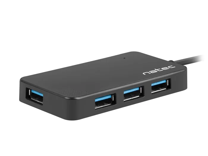 Natec Moth Hub USB 3.0 de 4 Puertos Negro con Cable - Velocidad 5 Gbps (5000 Mbit/s) para Windows 10/8/7, Plug & Play