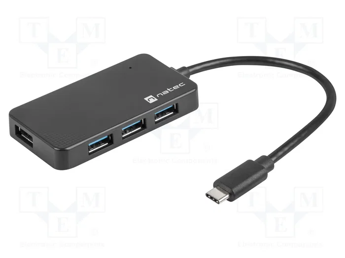 Natec Silkworm Hub USB-C con 4 puertos USB 3.2 Gen 1, Negro