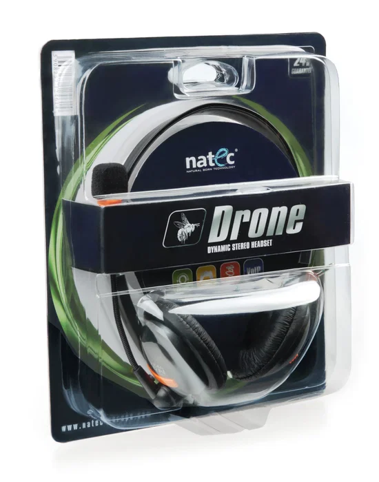 Natec Drone Auriculares Diadema Alámbricos para Llamadas y Música con Micrófono Boom, Color Negro y Naranja, 2 Conectores de 3.5 mm, Frecuencia 50-30000 Hz
