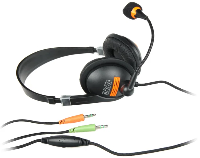 Natec Drone Auriculares Diadema Alámbricos para Llamadas y Música con Micrófono Boom, Color Negro y Naranja, 2 Conectores de 3.5 mm, Frecuencia 50-30000 Hz