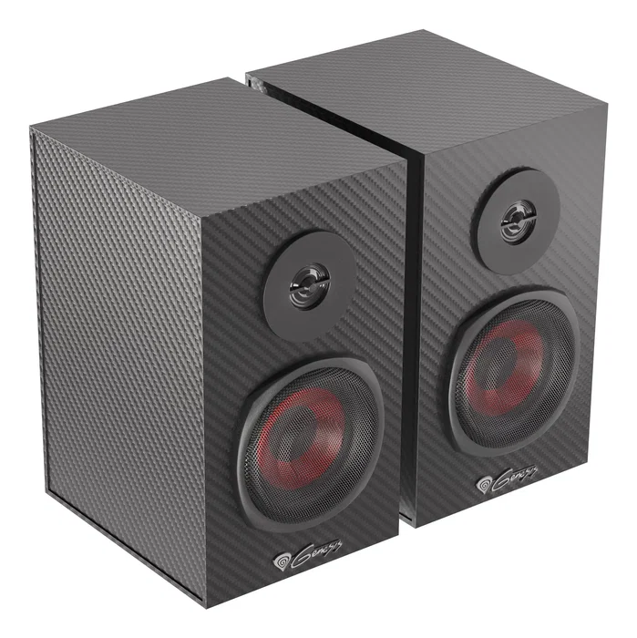 Genesis GENESIS Helium 200 - Altavoces 2.0 para PC, 20 W RMS, Frecuencia 20-20000 Hz, Caja de Madera, Color Negro y Rojo, Conexión Alámbrica (3.5 mm y Mic)