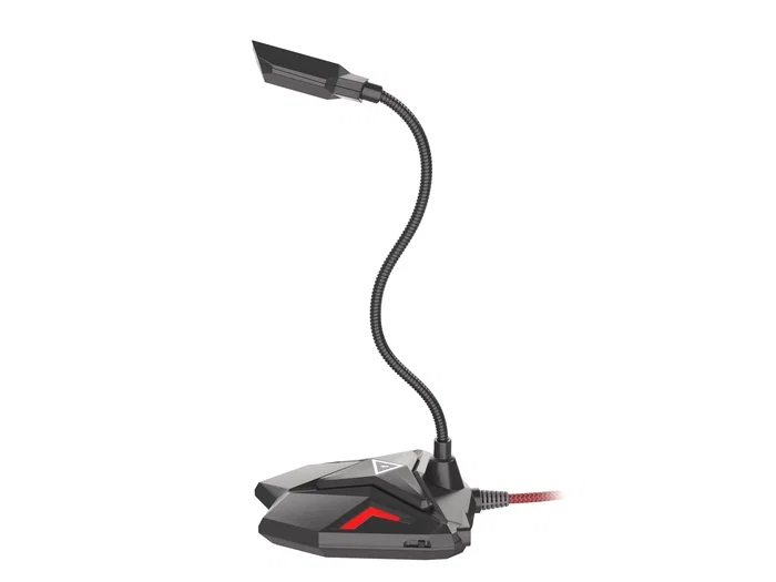 GENESIS Radium 100 - Micrófono Gaming Omnidireccional para PC y Streaming, USB Plug & Play, Negro/Rojo, con Brazo Flexible y Botón de Silencio, 1.5m Cable