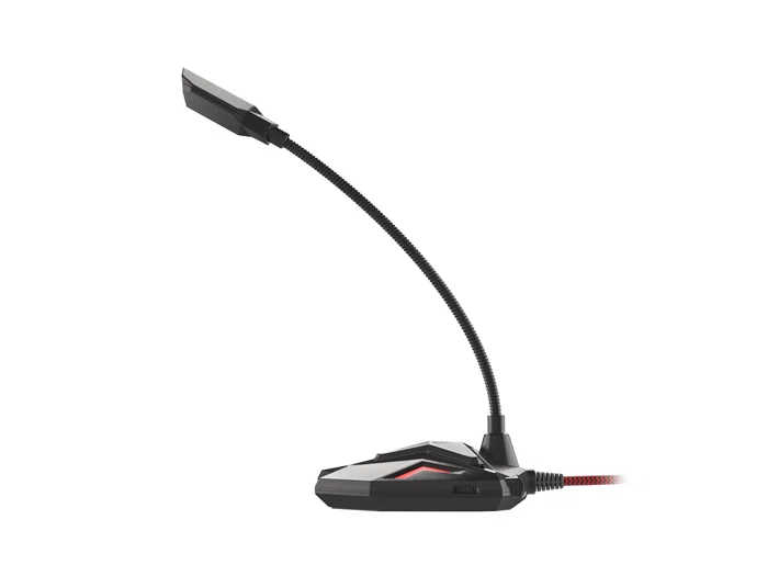 GENESIS Radium 100 - Micrófono Gaming Omnidireccional para PC y Streaming, USB Plug & Play, Negro/Rojo, con Brazo Flexible y Botón de Silencio, 1.5m Cable
