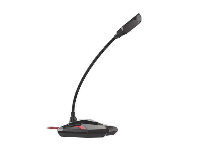 GENESIS Radium 100 - Micrófono Gaming Omnidireccional para PC y Streaming, USB Plug & Play, Negro/Rojo, con Brazo Flexible y Botón de Silencio, 1.5m Cable