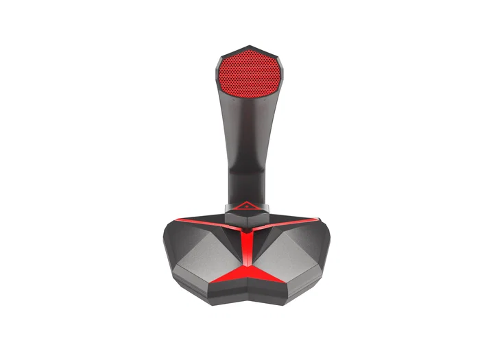 Genesis Radium 200 - Micrófono de Condensador Cardioide USB para Gaming y Streaming en PC con Control de Ganancia, LED Rojo, Brazo Giratorio y Antiviento (Negro/Rojo)