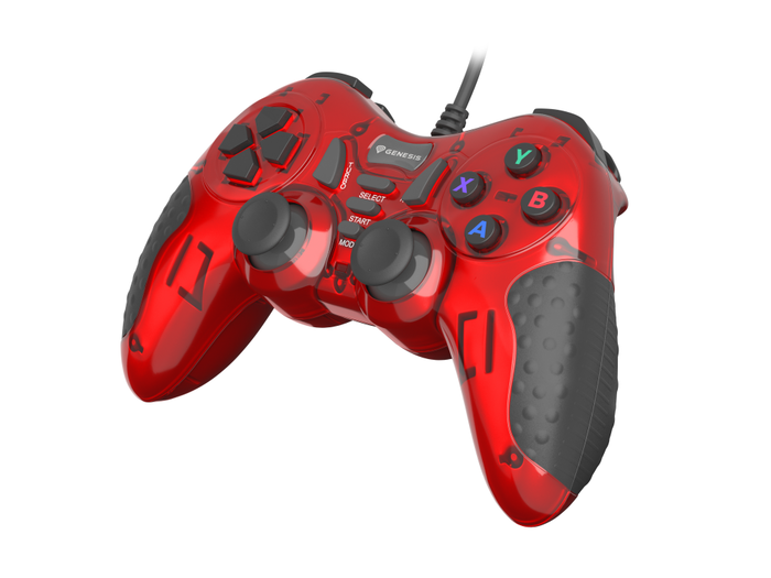GENESIS Gamepad Mangan 200 Rojo USB 2.0 Analógico/Digital para PC con Botón Turbo y Vibración
