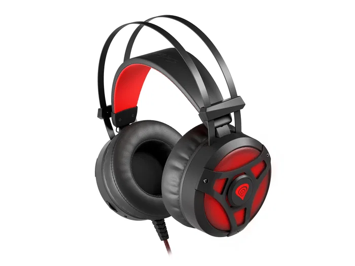 Genesis Auriculares Gaming Neon 360 - Sonido Estéreo 360, Retroiluminación LED Roja, Función Vibración, Micrófono Boom, Circumaural, Cable USB 2.3m, Negro y Rojo