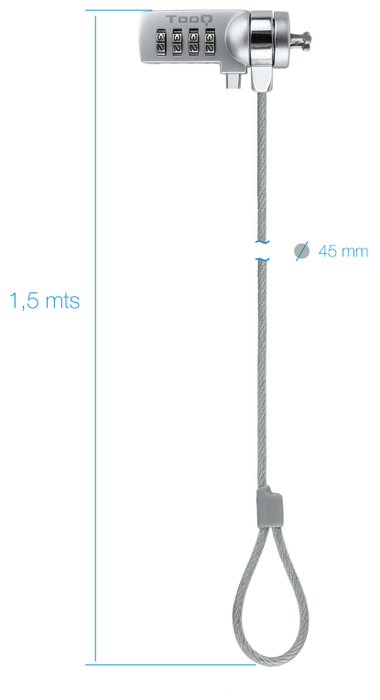 Tooq Cable de Seguridad con Combinación TQCLKC0015, 1,5m, Plata