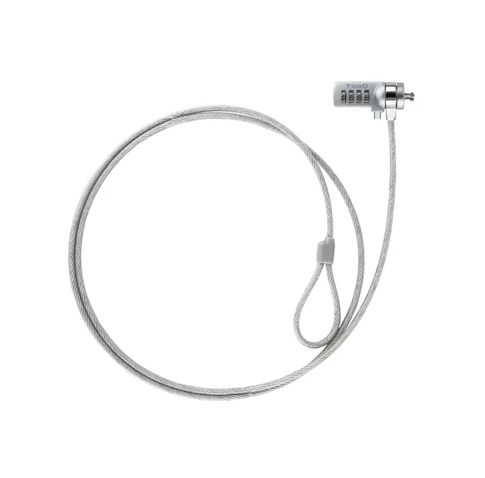 TooQ TQCLKC0015 Cable Antirrobo de Seguridad con Combinación de 4 Dígitos para Portátiles y Dispositivos Kensington - Cable de Acero 4.5mm, Longitud 1.50m, Color Plata