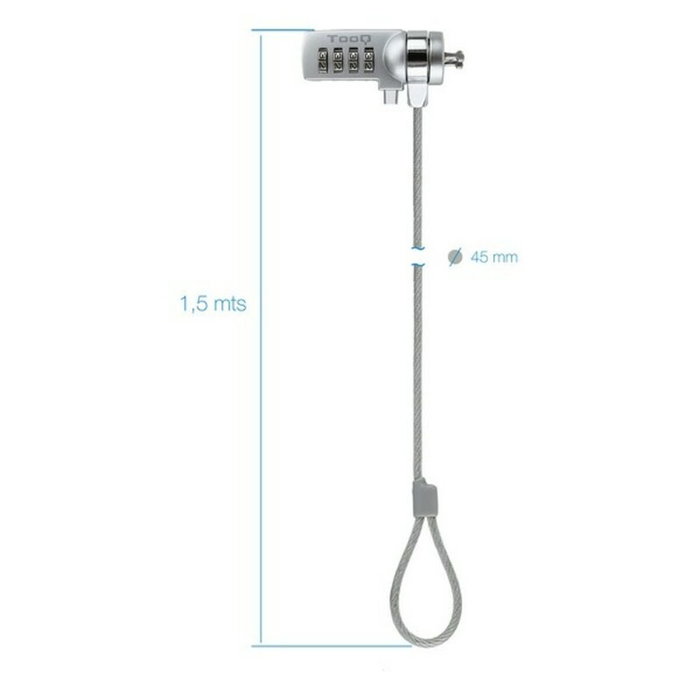Tooq Cable de Seguridad con Combinación TQCLKC0015, 1,5m, Plata