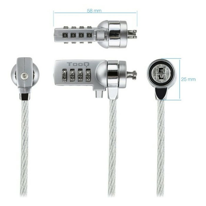 Tooq Cable de Seguridad con Combinación TQCLKC0015, 1,5m, Plata