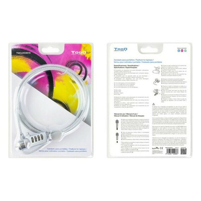 Tooq Cable de Seguridad con Combinación TQCLKC0015, 1,5m, Plata