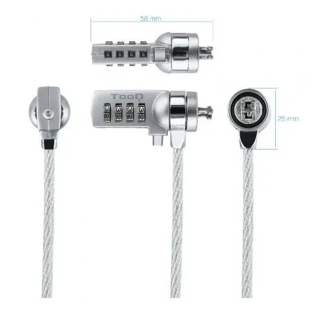 Tooq Cable de Seguridad Universal con Combinación para Portátiles - Bloqueo de 4 Dígitos - Acero 4.5mm - Longitud 1.50m