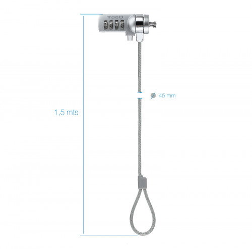 Tooq Cable de Seguridad con Combinación TQCLKC0015, 1,5m, Plata