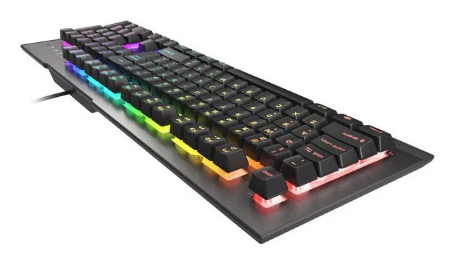 Genesis Rhod 500 - Teclado Gaming USB con Retroiluminación RGB, Layout Español (ISO), Interruptor de Membrana, 104 Teclas, Antifantasma, Negro y Gris
