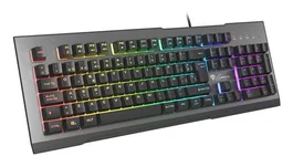 Genesis Rhod 500 - Teclado Gaming USB con Retroiluminación RGB, Layout Español (ISO), Interruptor de Membrana, 104 Teclas, Antifantasma, Negro y Gris