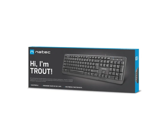 Natec Trout Slim Negro - Teclado USB 100% QWERTY Español Layout Español, Interruptor de Membrana para Oficina