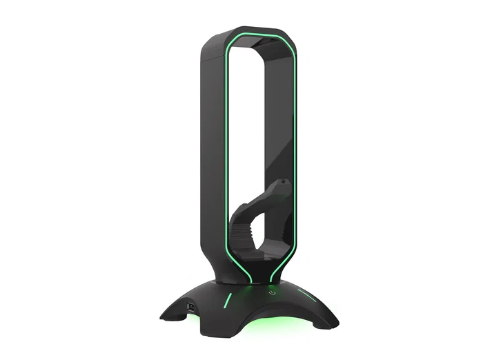 Genesis Vanad 500 - Soporte para Auriculares con Bungee para Ratón, Hub USB 2.0 con 2 Puertos y Retroiluminación LED de 7 Colores, Negro