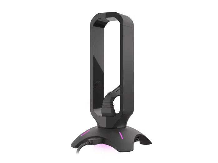 Genesis Vanad 500 - Soporte para Auriculares con Bungee para Ratón, Hub USB 2.0 con 2 Puertos y Retroiluminación LED de 7 Colores, Negro