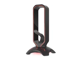 Genesis Vanad 500 - Soporte para Auriculares con Bungee para Ratón, Hub USB 2.0 con 2 Puertos y Retroiluminación LED de 7 Colores, Negro