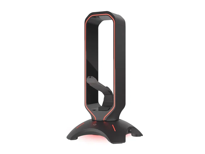 Genesis Vanad 500 - Soporte para Auriculares con Bungee para Ratón, Hub USB 2.0 con 2 Puertos y Retroiluminación LED de 7 Colores, Negro