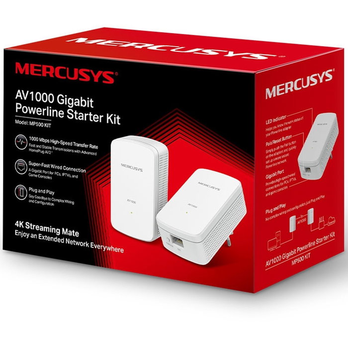 Mercusys MP500 KIT Adaptador de red Powerline 1000 Mbit/s Blanco (2 unidades) Mercusys MP500 KIT Adaptador de red Powerline 1000 Mbit/s Blanco (2 unidades)