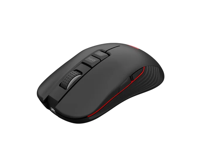 Natec Ratón Gaming Genesis Zircon 330 Inalámbrico 2.4GHz, Sensor Óptico 3600 DPI, 7 Botones, Recargable USB-C, Forma Simétrica para Mano Derecha e Izquierda, Negro/Rojo
