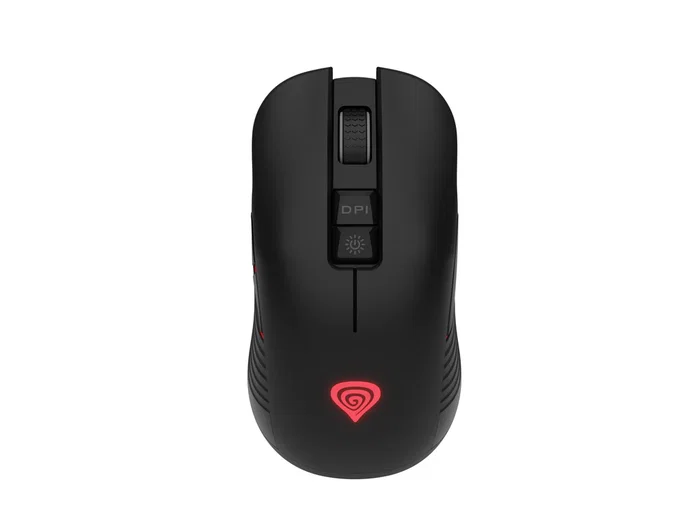 Natec Ratón Gaming Genesis Zircon 330 Inalámbrico 2.4GHz, Sensor Óptico 3600 DPI, 7 Botones, Recargable USB-C, Forma Simétrica para Mano Derecha e Izquierda, Negro/Rojo